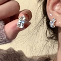 Elegant S925 silver needle zircon stud earrings featuring a curved pavé crescent design - Curved Pave (E5854 White)