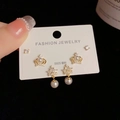 Detail of 3-piece stud earring set with pearls and zircons on S925 silver needles - Gold-Rhinestone Crown Pearl Set (56#)