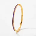 Elegant gold stainless steel slim bangle featuring square-cut purple gemstones and a side clasp - Purple Zirconia Style (SAK962) / Gold