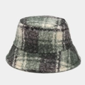 Detailed texture of retro plaid sherpa bucket hat featuring green and white fleece material - M (56-58cm) / Plaid Green