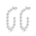 Silver beaded C-shaped hoop earrings with a high-gloss metallic finish and vintage style - Style B Beaded C-Shape (KE108803-KFC)