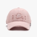 Casquette de baseball rose vieillie avec écusson lettre B vintage et trous effilochés - Réglable / Rose