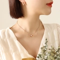 Rose gold Roman numeral necklace and earrings set with diamonds on model - P150-Rose Gold Necklace-40+5cm