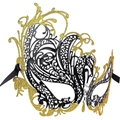 Detail of masquerade half-face mask with gold glitter hollow patterns and rhinestones - Gold Black