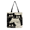 Reusable linen tote bag with cute cartoon cat illustration and black shoulder straps - Four Cartoon Cats Pattern (hm1239)