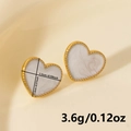 Detailed view of gold-rimmed white marble heart earrings with dimensions 1.5cm by 1.3cm - Irregular Heart Oil Dripping Style-Gold White (D268-G-W)