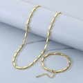 Set hip hop dorato con collana e bracciale a maglie rettangolari da uomo in stile moderno - Bracciale 17.5cm / Oro