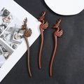 Minimalist sandalwood hair stick in deer antler shape with deep brown finish for women - Seahorse (Zebrawood)