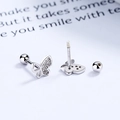 925 Sterling silver butterfly stud earrings with sparkling cubic zirconia and screw backs - White Gold