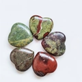 Polished heart-shaped natural gemstones in assorted colors and patterns, set of 5 - Bloodstone