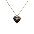 Gold plated heart pendant necklace with black enamel and multi-color zircon stones - Black