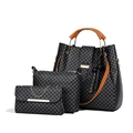 Conjunto de bolsos de tres piezas gris oscuro a cuadros con correas marrones - Negro
