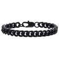 Detail of a bold black stainless steel Cuban link bracelet with a secure lobster clasp - 7.5mm Width/19cm Length / Black