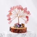Handmade strawberry quartz money tree with copper wire and natural wood base - Strawberry Quartz (Wooden Stump Base)
