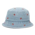 Cappello da sole per bambini in denim lavato azzurro con ricamo a fragola - 50cm (Consigliato 1-3 Anni) / Fragola - Blu Medio