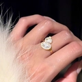Elegant gold gourd-shaped open ring featuring sparkling pavé crystals and white inlay - Gold Gourd Shape Inlaid White Material and Rhinestone Ring (J5824)