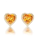 Elegantes aretes de corazón de oro con circonita amarilla y cristales simétricos - Stud aretes