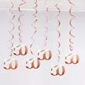 Set of 6 rose gold 50th birthday hanging swirl decorations with metallic PVC finish - Age 50 (Rose Gold) / 6 Pieces Set