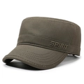 Army green cotton canvas flat top cap featuring SPIRIT embroidery and military style - Army Green