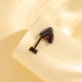 Triangle titanium steel stud earring in black finish with three red zircon stones - Black With Red Zirconia - Left Side (Single Piece)