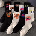 Graffiti style mid-calf cotton sports socks in black and white with street art patterns - 10 Pairs (Numbered Styles Mix A)