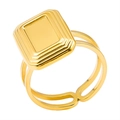 Detail showing gold 304 stainless steel ring with rectangular layered signet design - J430-Gold / Gold
