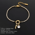eManco stainless steel tennis bracelet featuring letter F charm and rhinestone pendant - Letter R