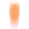 Orange silicone travel bottle with massage nubs and a transparent pink cap with loop - 100ml Orange
