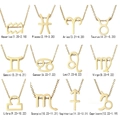 Detailed grid of twelve gold stainless steel zodiac pendants with minimalist engravings - Zodiac Full Collection-Silver Color
