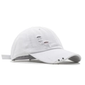 White distressed baseball cap with metal rings and vintage torn details for street fashion - Adjustable / White Distressed Style (02)