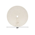 24 inch cream cable knit Christmas tree skirt with decorative bow ties and wavy edges - Diameter 62cm/24 inches