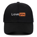 Berretto da baseball in cotone nero con ricamo Love You su rettangolo arancione - Regolabile / Nero