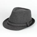 Détail d'un chapeau fedora de style britannique en laine pied-de-poule grise et ruban - Réglable / Gris (Pied-de-poule Gris-Noir)
