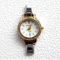 Montre à quartz pour femme avec bracelet bicolore argent or et lunette en cristal - Or Argent Bicolore Strass Cadran Nacre