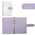 A6 Macaron PU leather binder in white and purple with 6-ring metal clip and card slots - A6 White Outer Purple Inner Shell