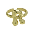 Polierter 18k vergoldeter Messing-Ring mit Buchstabe R in runder Ballonform, verstellbar - Buchstabe R / Gold