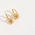 Macro shot of gold starburst earrings with white zircon stones on a white background - Hollow Flower
