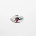 Silver open ring featuring a pink star zircon gemstone with a polished finish - Star Platinum Color