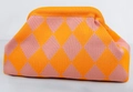 Borsa a mano in maglia a rombi arancione e rosa con design a nuvola a strisce - Borsa a mano in maglia / Modello Argyle arancio e rosa