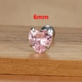 Detail view of 6mm pink heart cubic zirconia stud earring with 4-prong setting - 6mm Silver Tone Pink Style (E1611)