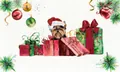 Close-up of Christmas doormat showing watercolor Yorkshire Terrier with holiday gift boxes - 40*60cm / Christmas Decor-Watercolor Yorkie