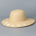 Cappello da sole in rafia da donna con applique a margherita e design a strisce - M(56-58cm) / Tesa a Margherita (Naturale)
