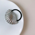 Silver shell hair tie with metal seashell charm and black elastic punk style ponytail holder - GA2765 Silver Shell Band