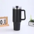 Matte black 40oz vacuum insulated tumbler with ergonomic handle and clear lid - Black (Generation 1)
