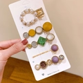 Pastel candy color hair clip set featuring pearls and crystals on card display - Palace Round (5 Piece Set)
