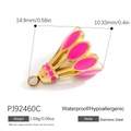 Golden stainless steel badminton pendant with pink enamel and size measurements - Gold Pink Badminton Pendant (PJ92460C)