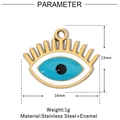 Detailed view of the gold stainless steel evil eye pendant with enamel dimensions - Oval White Blue Eye