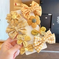 7-piece yellow bow hair clips set for kids with floral and polka dot fabric designs - 3# Yellow Bow Hair Clip 8-Piece Set (With Card)