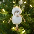 Pendentif de Noël en peluche blanche avec bois dorés et bottes dorées pour sapin - Fille de Bois Blancs
