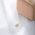 Golden S925 sterling silver zodiac necklace with sparkling diamonds on beige velvet box - Pisces Gold Plated